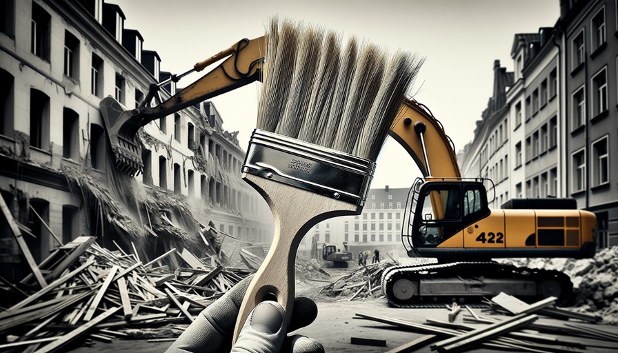 Artistic Brush in front of Excavator on a Demolition Site