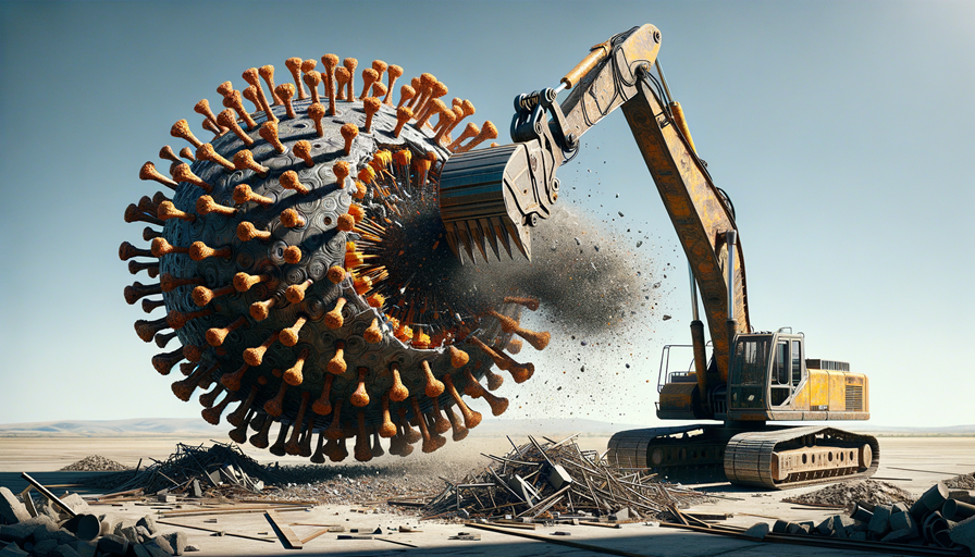Excavator demolishing Virus