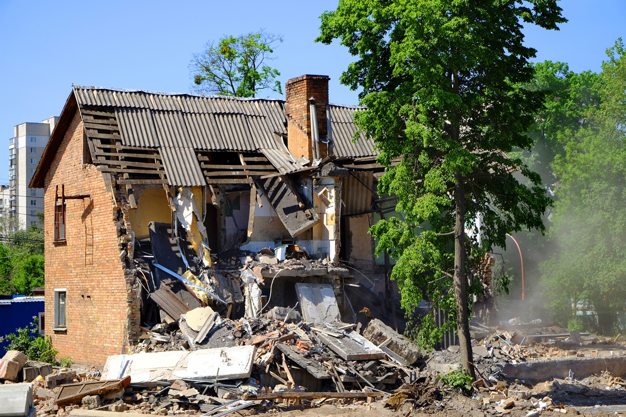 Ruined house damage after disaster