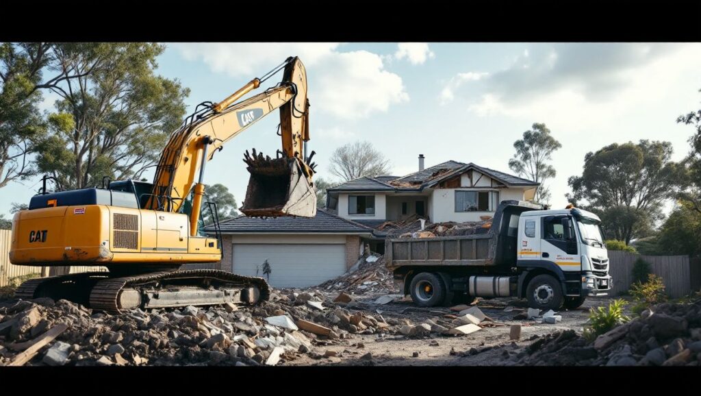 Excavator and Dump Truck on a Demolition site